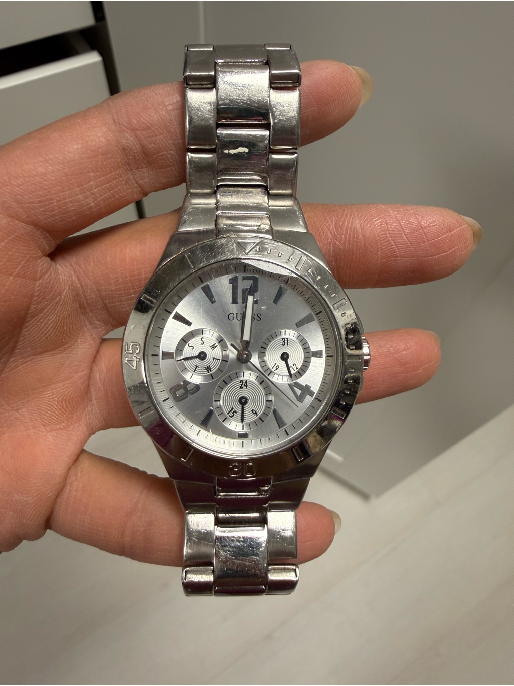 Guess Silver Stainless Steel Chronograph Watch Womens